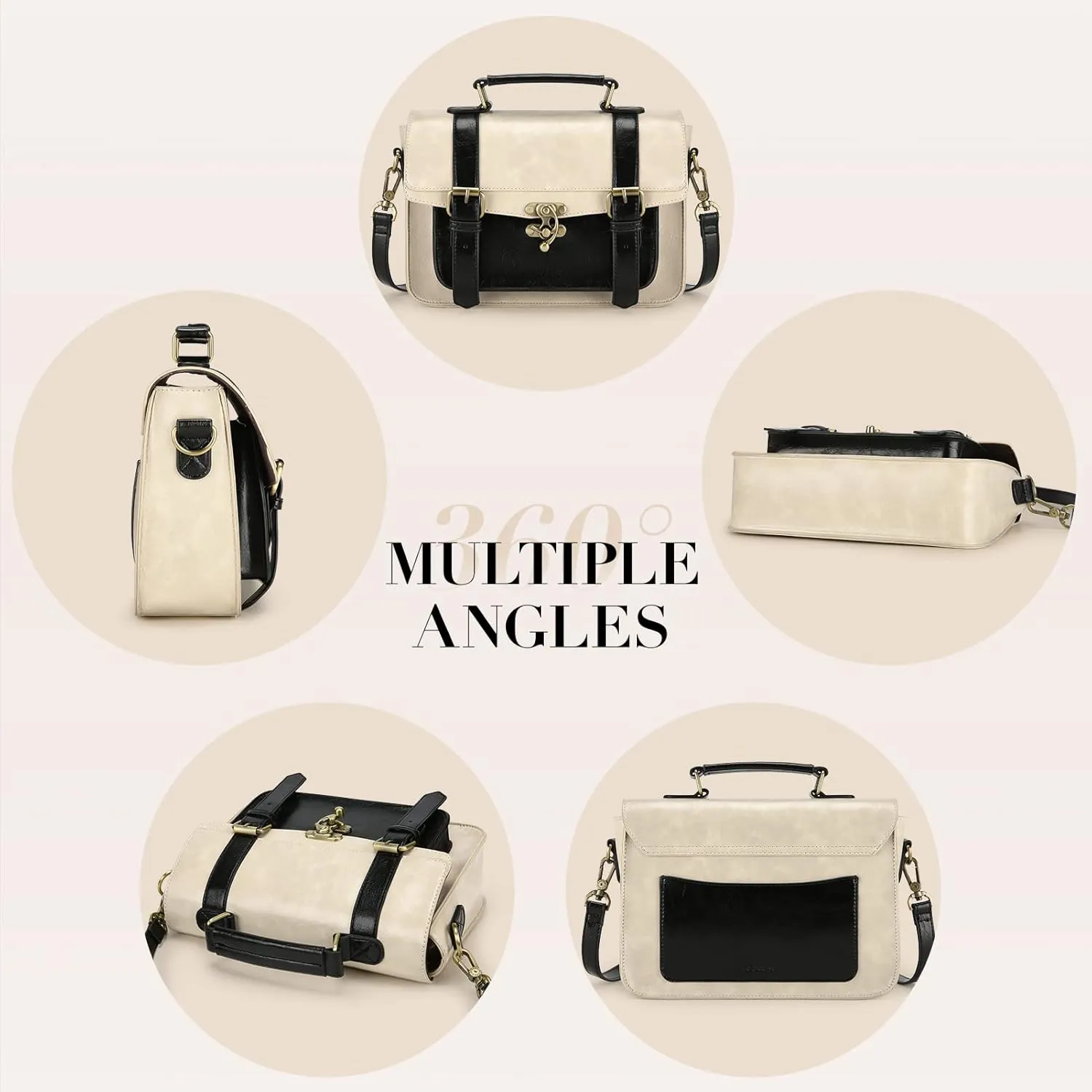 ECOSUSI Women PU Leather Satchel Purse Vintage Small College Crossbody Messenger Bag Work Cross-body Bag