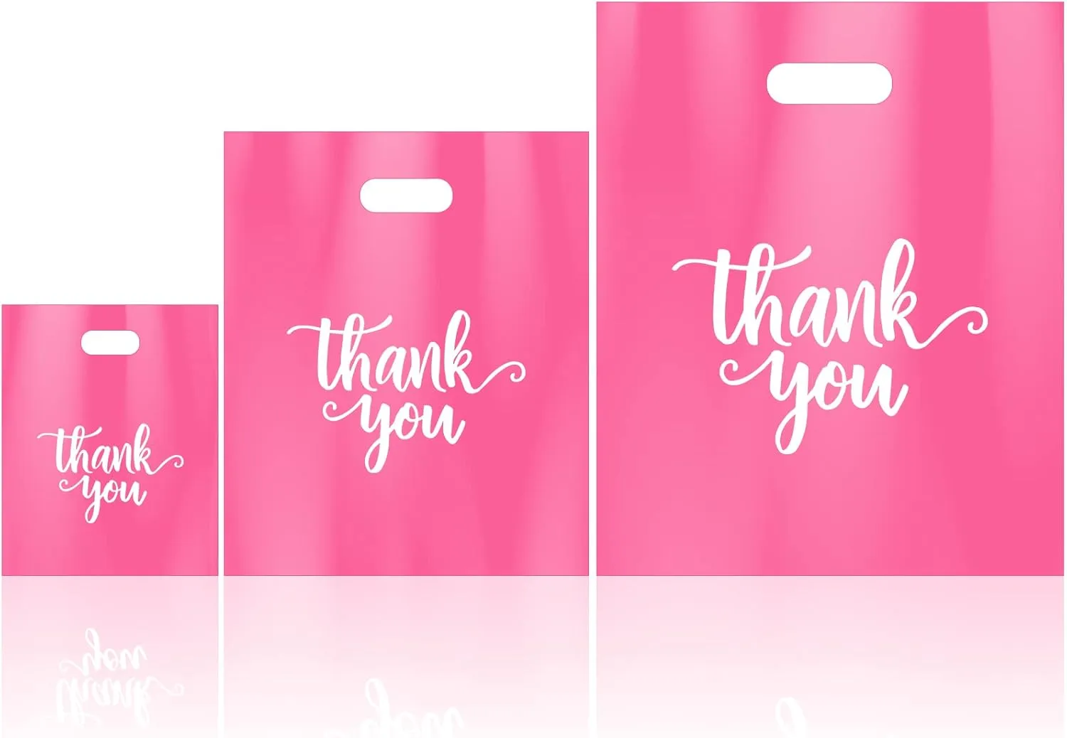 Eersida 200 Pcs Thank You Plastic Bags with Handles Die Cut Plastic Shopping Merchandise Bags Bulk 3 Sizes Retail Grocery Shopping Pack for Small Business Goodie Wedding Party(Pink)