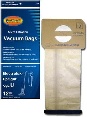 EnviroCare Replacement Micro Filtration Vacuum Cleaner Dust Bags made to fit Electrolux Upright Style U and ProTeam Prolux, ProCare & ProForce Uprights 12 pack