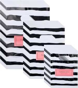 Epicover 300 Pcs Thank You Bags for Business Small - Stripes Retail Merchandise Bags Bulk, 3 Size Reusable Plastic Gifts Retail Bag with Handles for Shopping,Boutique, Party, Goodie, Stores,Clothes