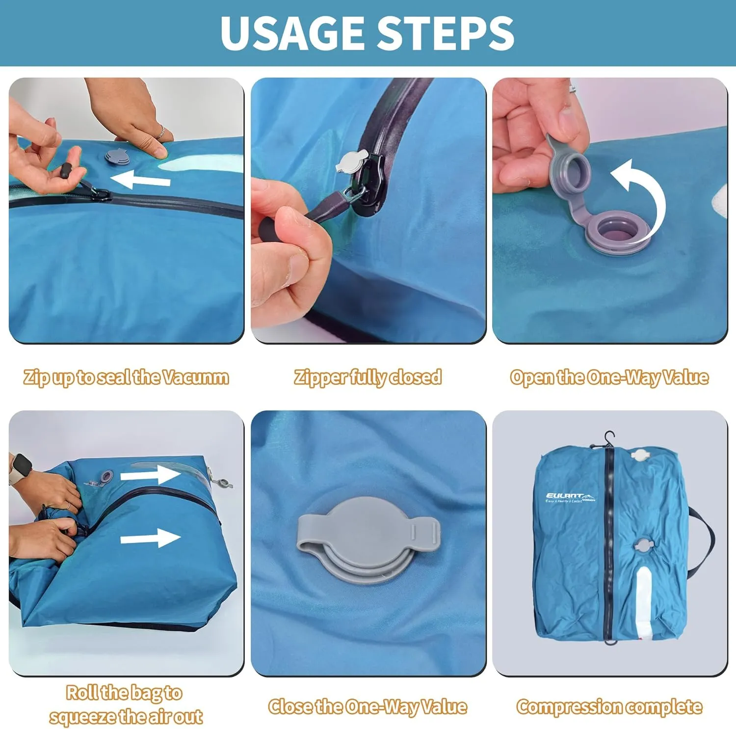 EULANT Reusable Vacuum Bags for Travel,Waterproof Professional IP67 Reusable Vacuum Compression Bags for Backpack Travel and business trip Space Saver Bags