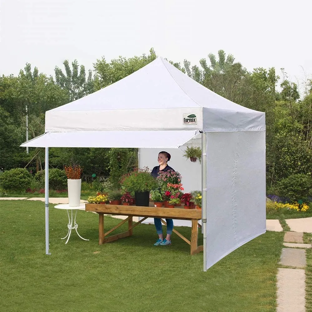 Eurmax USA 10 x 10 Pop up Canopy Commercial Tent Outdoor Party Canopies with 4 Removable Zippered Sidewalls and Roller Bag Bonus 4 Canopy Sand Bags & 24 Squre Ft Extended Awning(White)