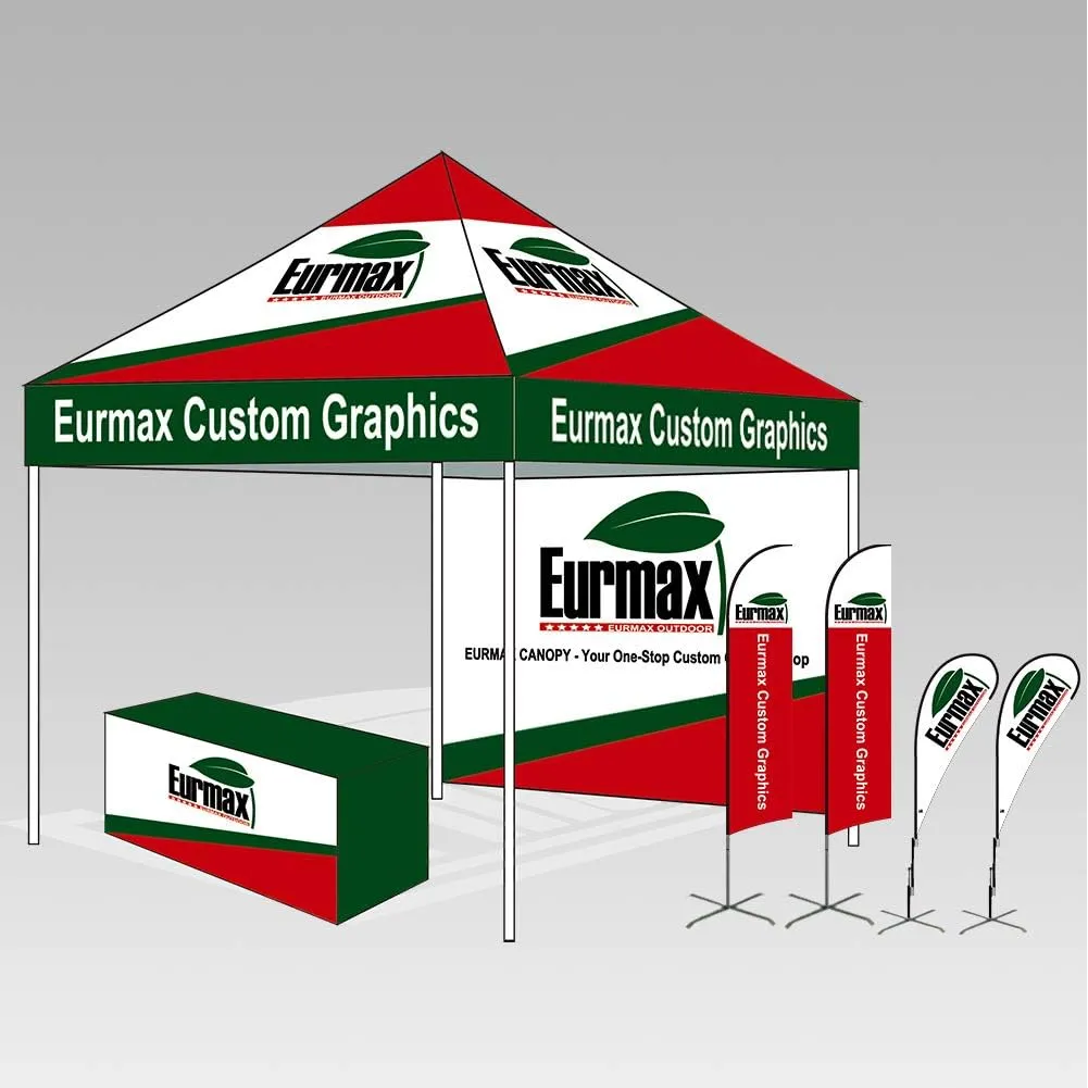 Eurmax USA 10 x 10 Pop up Canopy Commercial Tent Outdoor Party Canopies with 4 Removable Zippered Sidewalls and Roller Bag Bonus 4 Canopy Sand Bags & 24 Squre Ft Extended Awning(White)