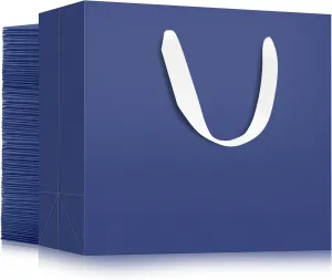 EUSOAR Blue Gift Bags, 50 pack 10.6"x3.1"x8.3" Kraft Paper Shopping Bags with Handles Bulk, Retail Bags,Gift Wrapping Bags for Business, Craft Grocery, Boutique, Party Favor, Wedding, Party