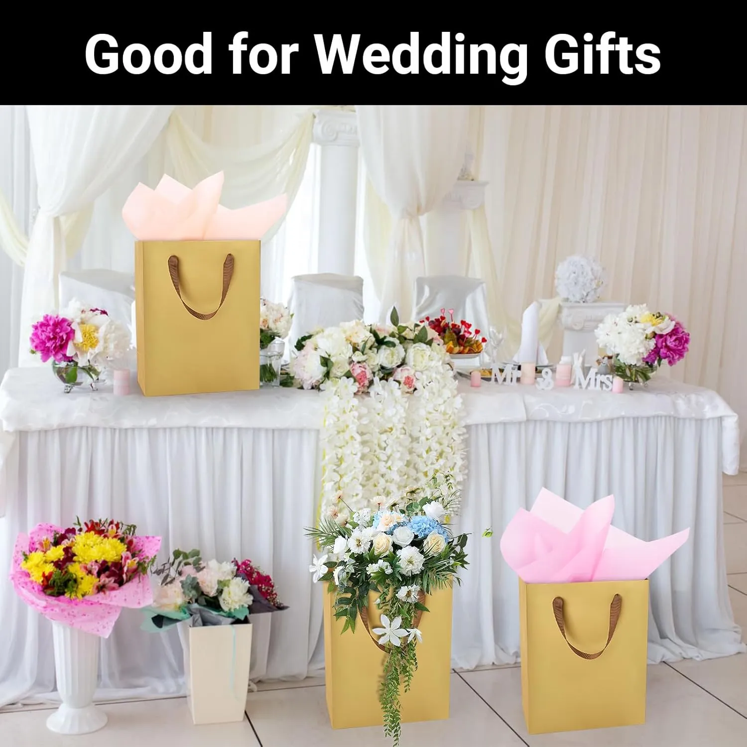 EUSOAR Paper Gift Bags with Handles, 50pcs 9.8"x5.1"x12.6" Gold Kraft Gift Wrap Bags, Merchandise Business Retail Grocery Shopping Wrapping Wedding Party Favor Thank You Gift Bags Sacks