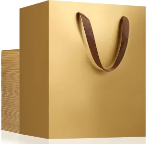 EUSOAR Paper Gift Bags with Handles, 50pcs 9.8"x5.1"x12.6" Gold Kraft Gift Wrap Bags, Merchandise Business Retail Grocery Shopping Wrapping Wedding Party Favor Thank You Gift Bags Sacks