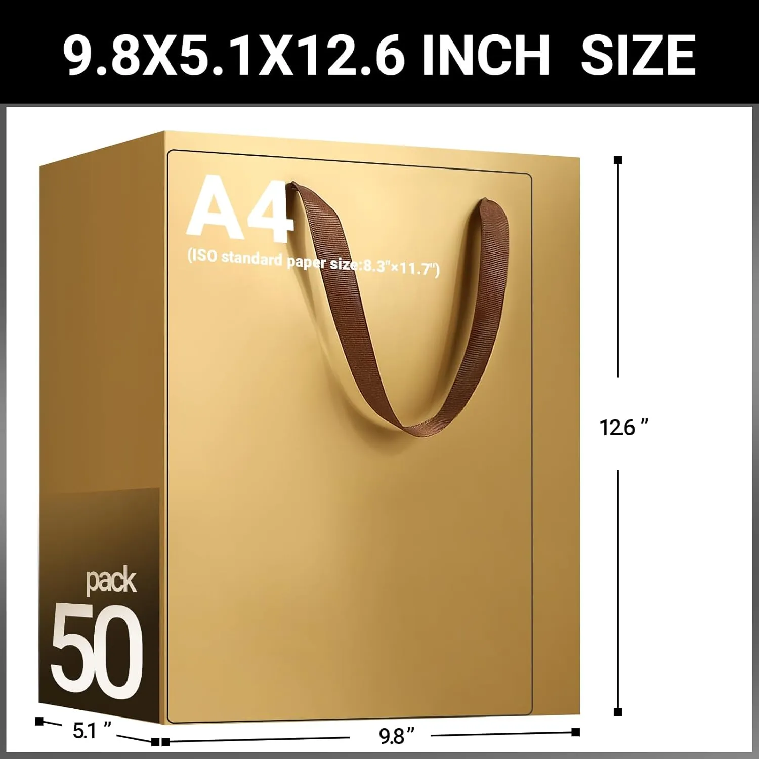 EUSOAR Paper Gift Bags with Handles, 50pcs 9.8"x5.1"x12.6" Gold Kraft Gift Wrap Bags, Merchandise Business Retail Grocery Shopping Wrapping Wedding Party Favor Thank You Gift Bags Sacks