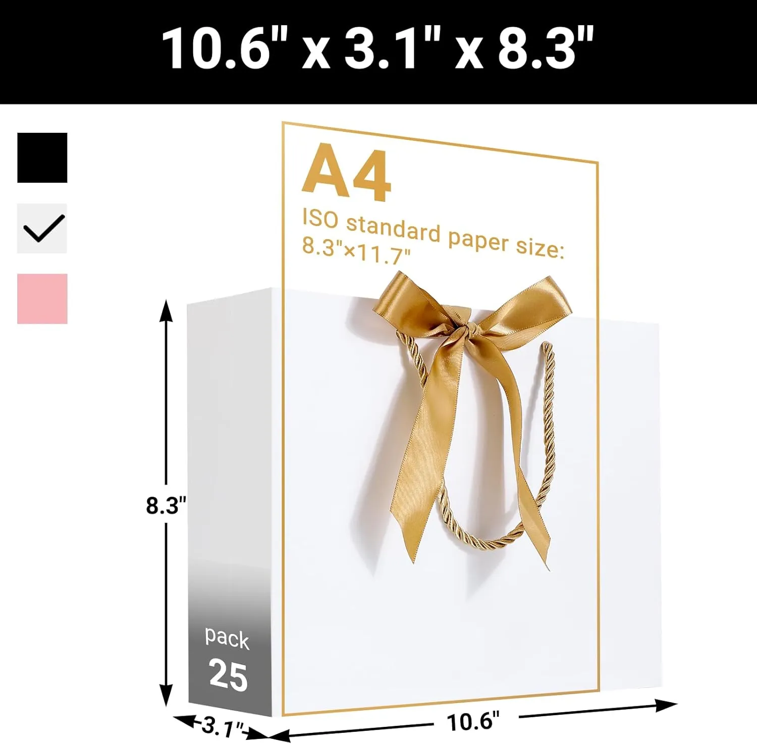 EUSOAR Thank You Gift Bags，25pcs 10.6"x3.1"x8.3" White Party Favor Bag with Bow Ribbon, Gift Wrap Treat Bags Bulk for Wedding Baby Shower Birthday Bridesmaid Anniversary Holiday Party