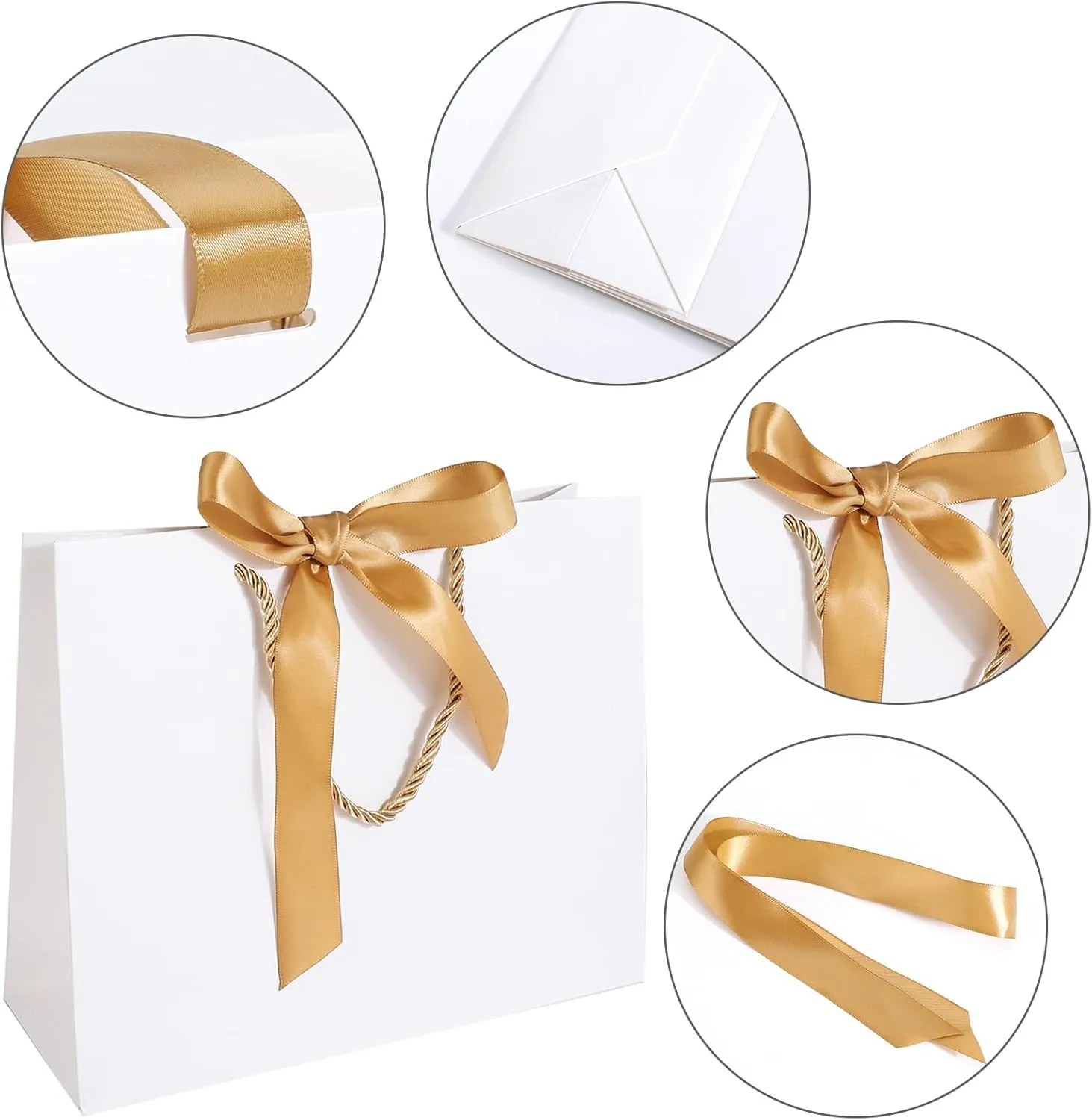 EUSOAR Thank You Gift Bags，25pcs 10.6"x3.1"x8.3" White Party Favor Bag with Bow Ribbon, Gift Wrap Treat Bags Bulk for Wedding Baby Shower Birthday Bridesmaid Anniversary Holiday Party