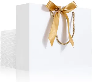 EUSOAR Thank You Gift Bags，25pcs 10.6"x3.1"x8.3" White Party Favor Bag with Bow Ribbon, Gift Wrap Treat Bags Bulk for Wedding Baby Shower Birthday Bridesmaid Anniversary Holiday Party
