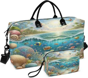 Exnundod Women Weekender Bags Magic Seashells Conch Gym Bags Carry On Overnight Duffle Large Duffle Tote Hospital Bag for Business Trip, Yoga