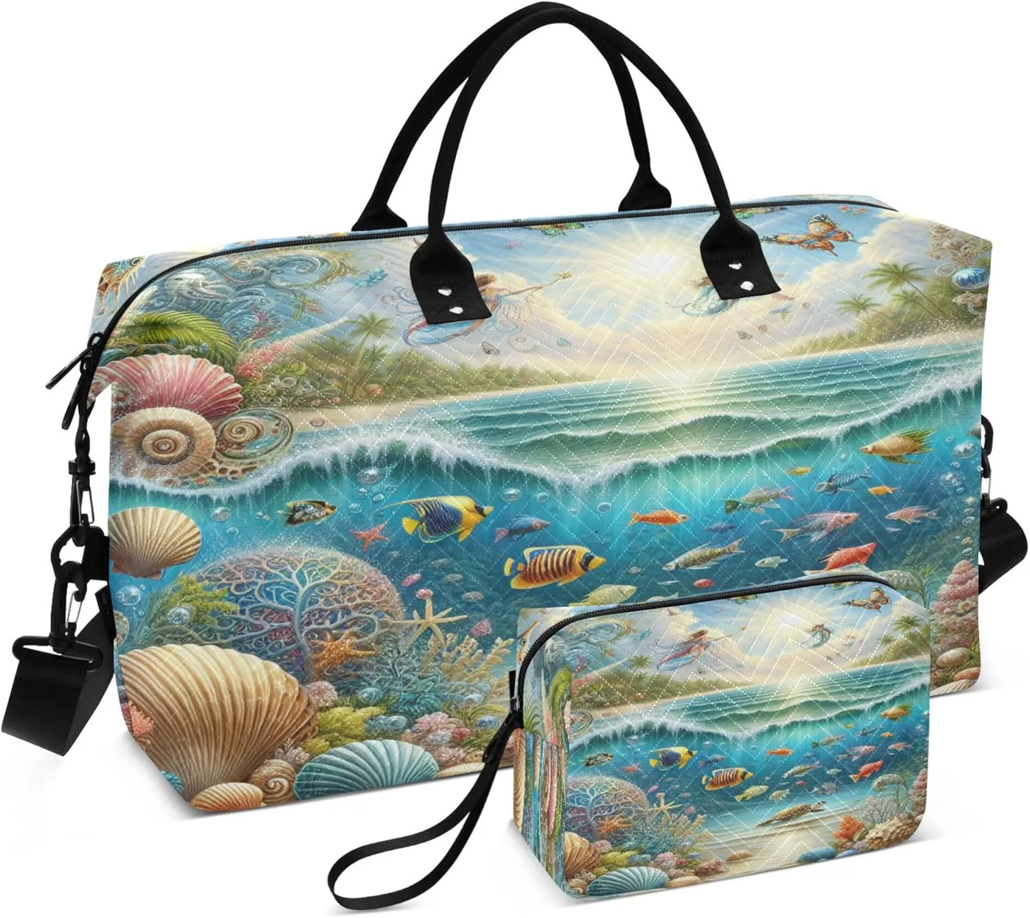 Exnundod Women Weekender Bags Magic Seashells Conch Gym Bags Carry On Overnight Duffle Large Duffle Tote Hospital Bag for Business Trip, Yoga