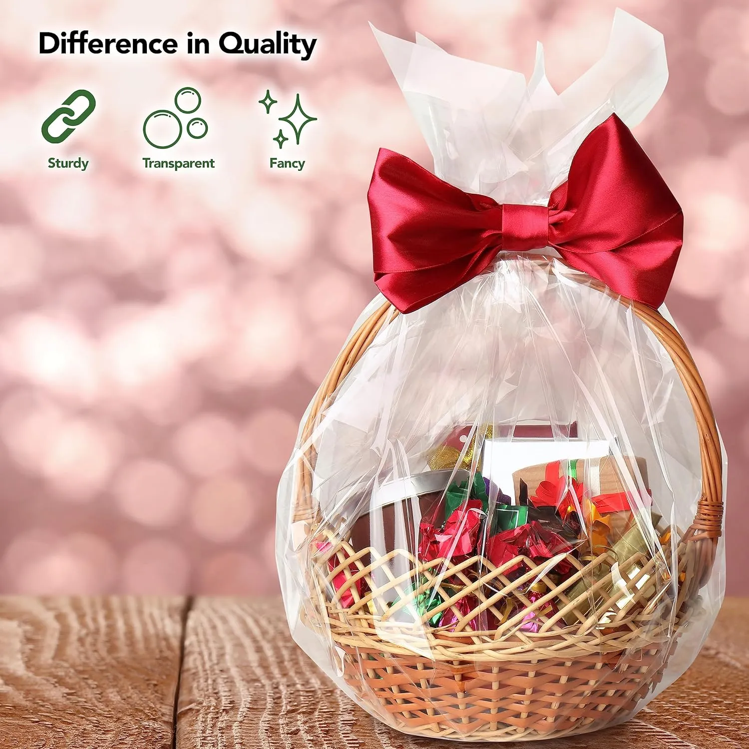 Extra Large Cellophane Bags (Ribbon and Basket NOT Included) – 24" x 30" (50 Count) – Clear Basket Wrapping Bags, Cellophane Gift Bags, Large Cellophane Bags, Clear Gift Bags, Clear