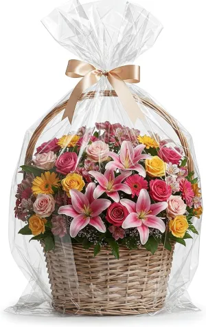 Extra Large Cellophane Bags (Ribbon and Basket NOT Included) – 24" x 30" (50 Count) – Clear Basket Wrapping Bags, Cellophane Gift Bags, Large Cellophane Bags, Clear Gift Bags, Clear