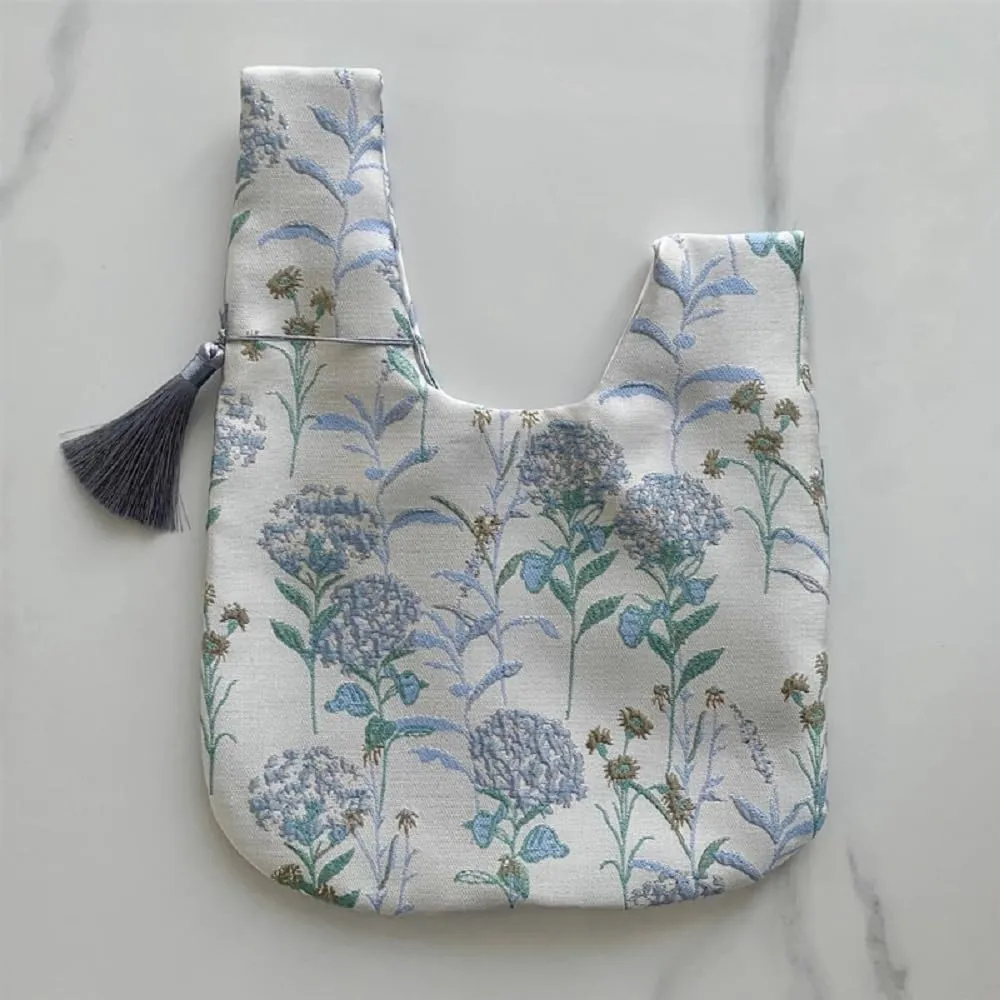 Fashion Art Japanese Kimono Pattern Wrist Bag Tote Handbag Cellphone Wallet Portable Purse for Women with Tassel