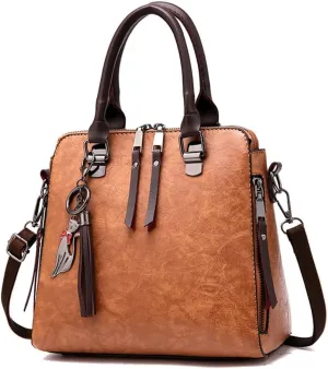 Fashion Retro Double Handle Satchel Handbag for Women Leather Crossbody Purse Top Handle Shoulder Bag Totes (Black)