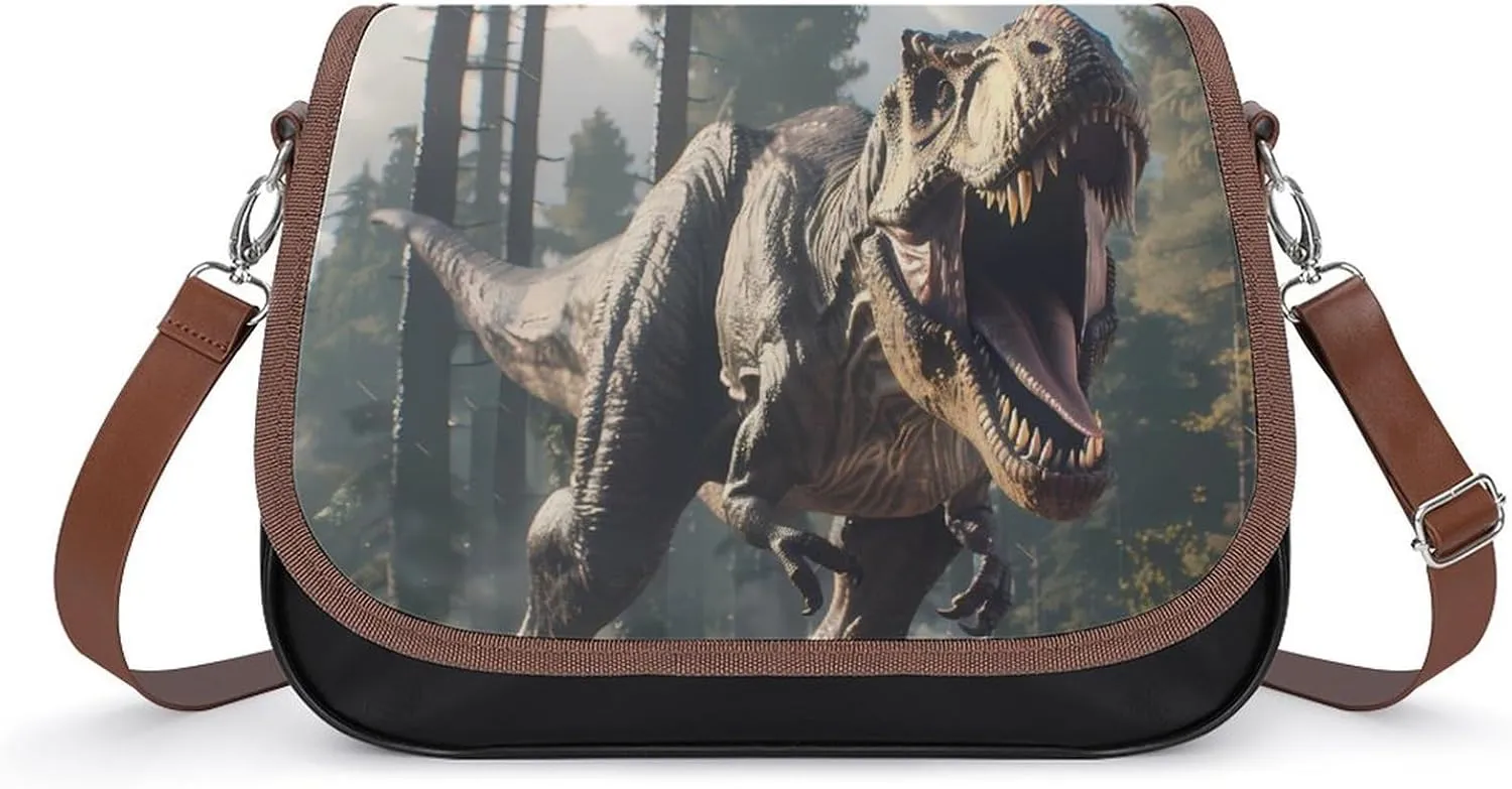Fierce Dinosaur Leather Crossbody Bags for Women Travel Shoulder Backpack Messenger Bag Adjustable Shoulder Strap