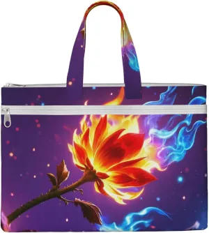 Flaming Fire Flowers Print Men's and Women's Canvas Portable File Bags,Laptop Briefcase,Business Travel Office Bags