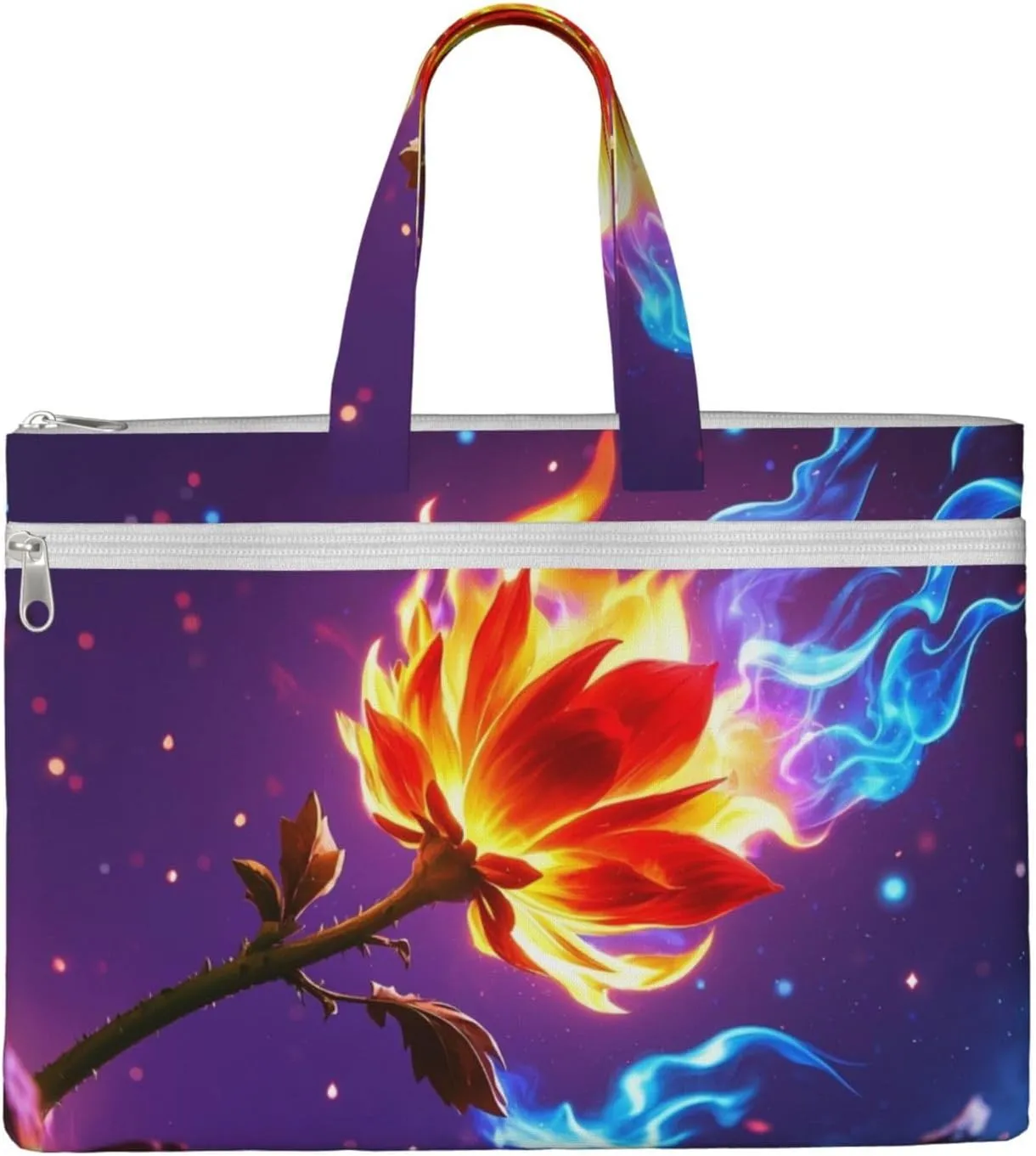 Flaming Fire Flowers Print Men's and Women's Canvas Portable File Bags,Laptop Briefcase,Business Travel Office Bags