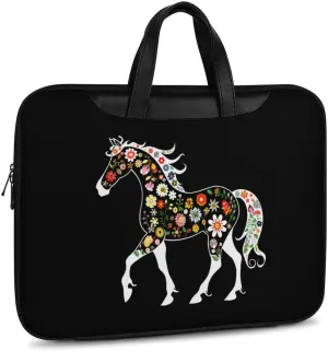 Floral Horse Laptop Tote Bag Waterproof Computer Carrying Case Business Office Briefcase