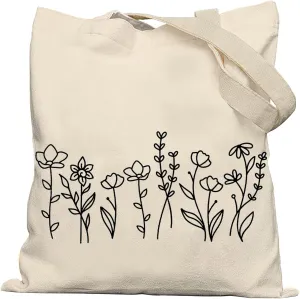 Floral Tote Bag, Retro Boho Floral Canvas Tote Bags for Women, Aesthetic Tote Bag, Cute Tote Bags for Women, Reusable Grocery Bags Shopping Bags, Boho Gifts for Women, White, 718ys-STD-A