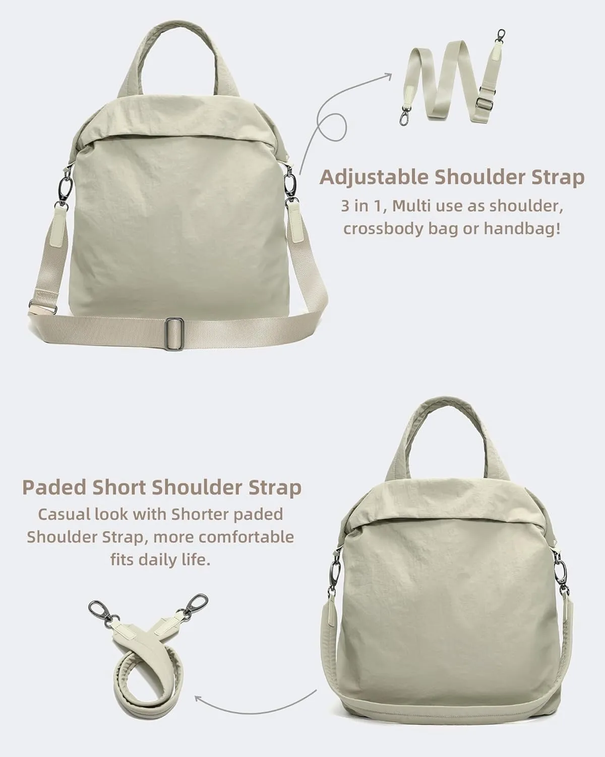 FODOKO Hobo Crossbody Bags 2.0, 19L Large Totes Handbags with Straps for Women, Multi Nylon Shoulder Bags for Travel Gym