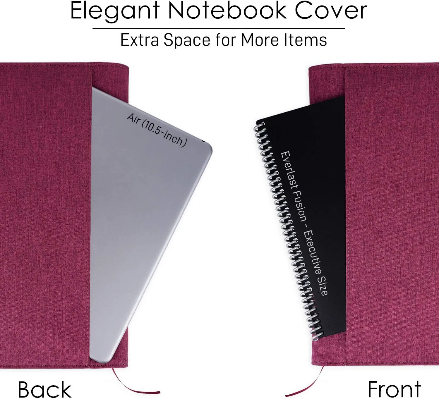 Folio Cover Compatible with Rocketbook Pro 2.0 Smart Notebook, Organized Portfolio with Pen Loop, Business Card Holder, File Pocket, Zipper Pouch, Waterproof Fabric, Letter Size, Fuchsia