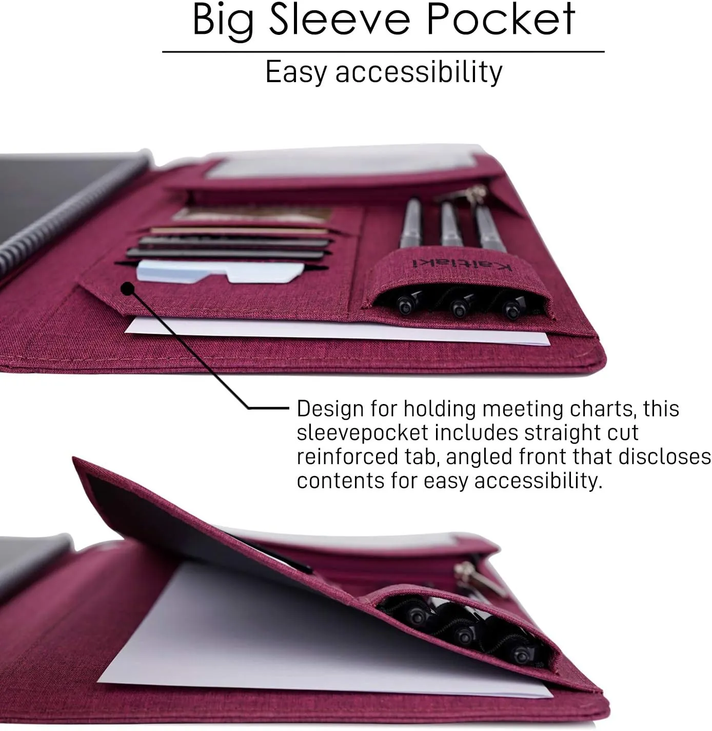 Folio Cover Compatible with Rocketbook Pro 2.0 Smart Notebook, Organized Portfolio with Pen Loop, Business Card Holder, File Pocket, Zipper Pouch, Waterproof Fabric, Letter Size, Fuchsia