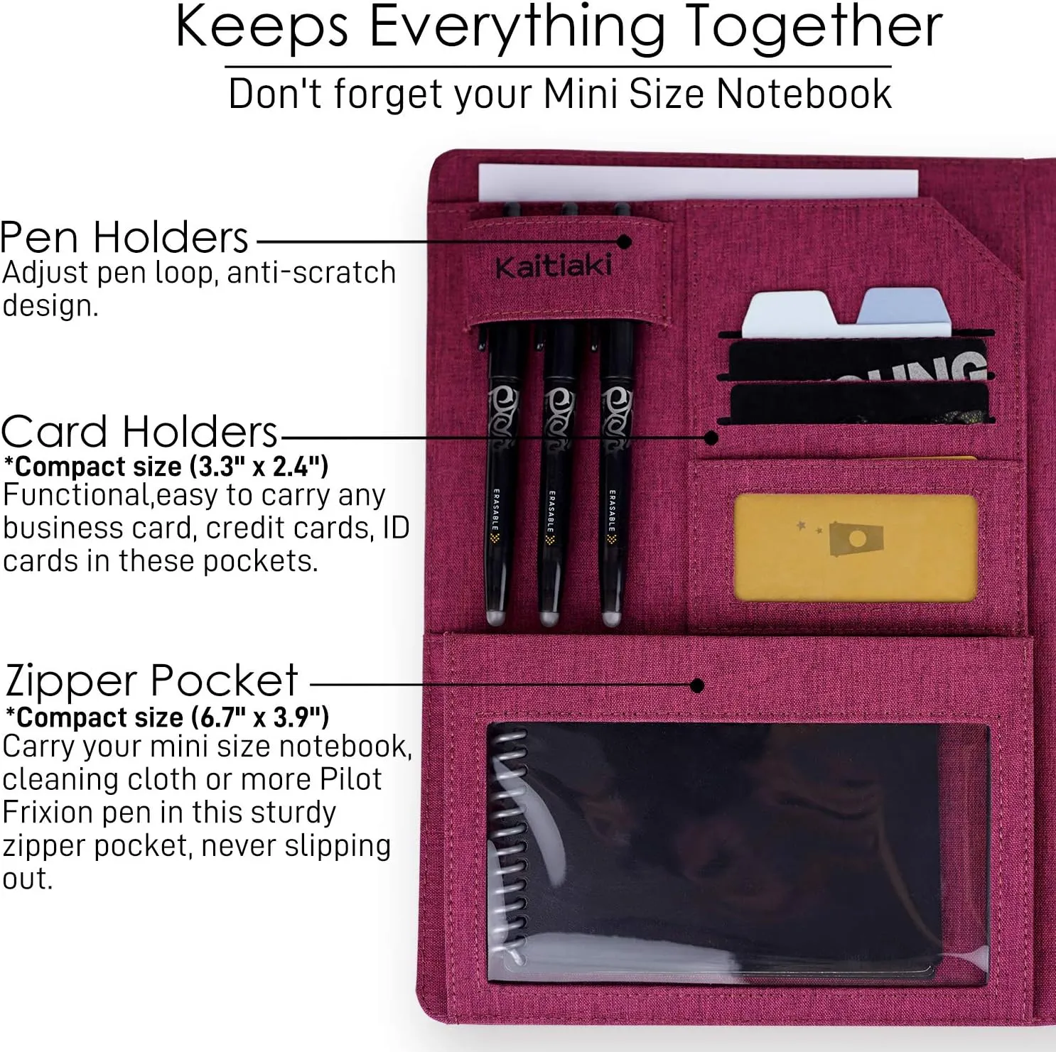 Folio Cover Compatible with Rocketbook Pro 2.0 Smart Notebook, Organized Portfolio with Pen Loop, Business Card Holder, File Pocket, Zipper Pouch, Waterproof Fabric, Letter Size, Fuchsia