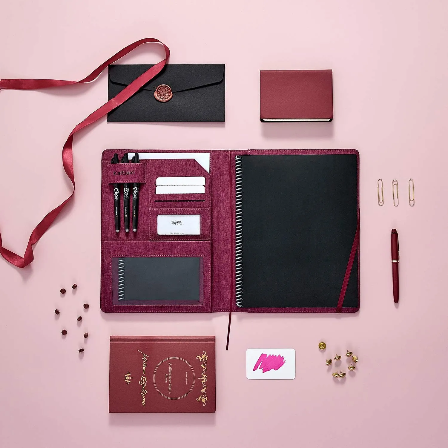 Folio Cover Compatible with Rocketbook Pro 2.0 Smart Notebook, Organized Portfolio with Pen Loop, Business Card Holder, File Pocket, Zipper Pouch, Waterproof Fabric, Letter Size, Fuchsia