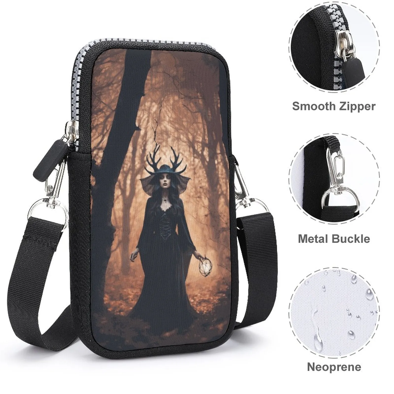 Forest Witch Cell Phone Crossbody Pouch, A Witchcore Accessory Phone Purse, Personalized witchy bag makes a wonderful Holiday gift idea!