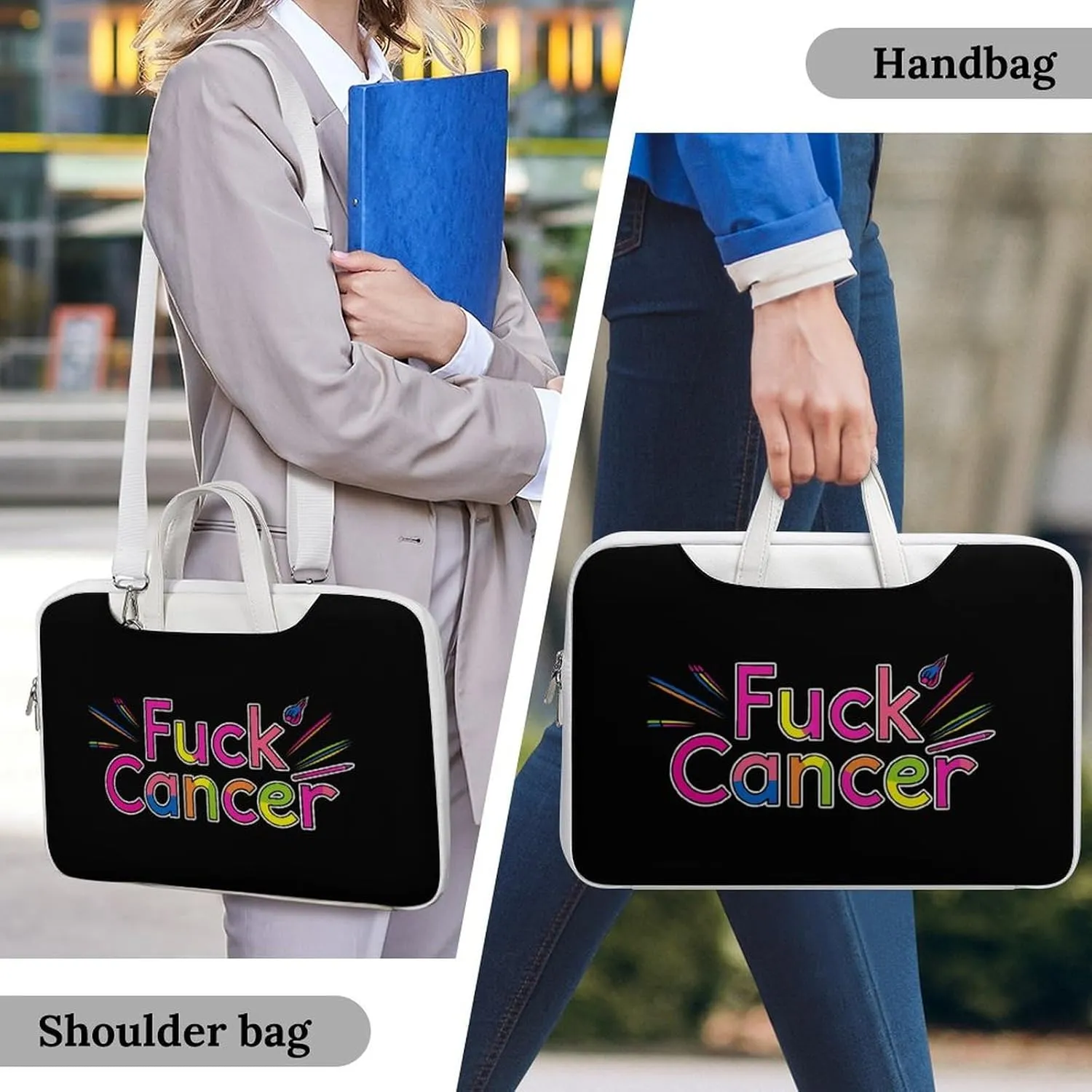 Fuck Cancer Awareness Laptop Tote Bag Waterproof Computer Carrying Case Business Office Briefcase