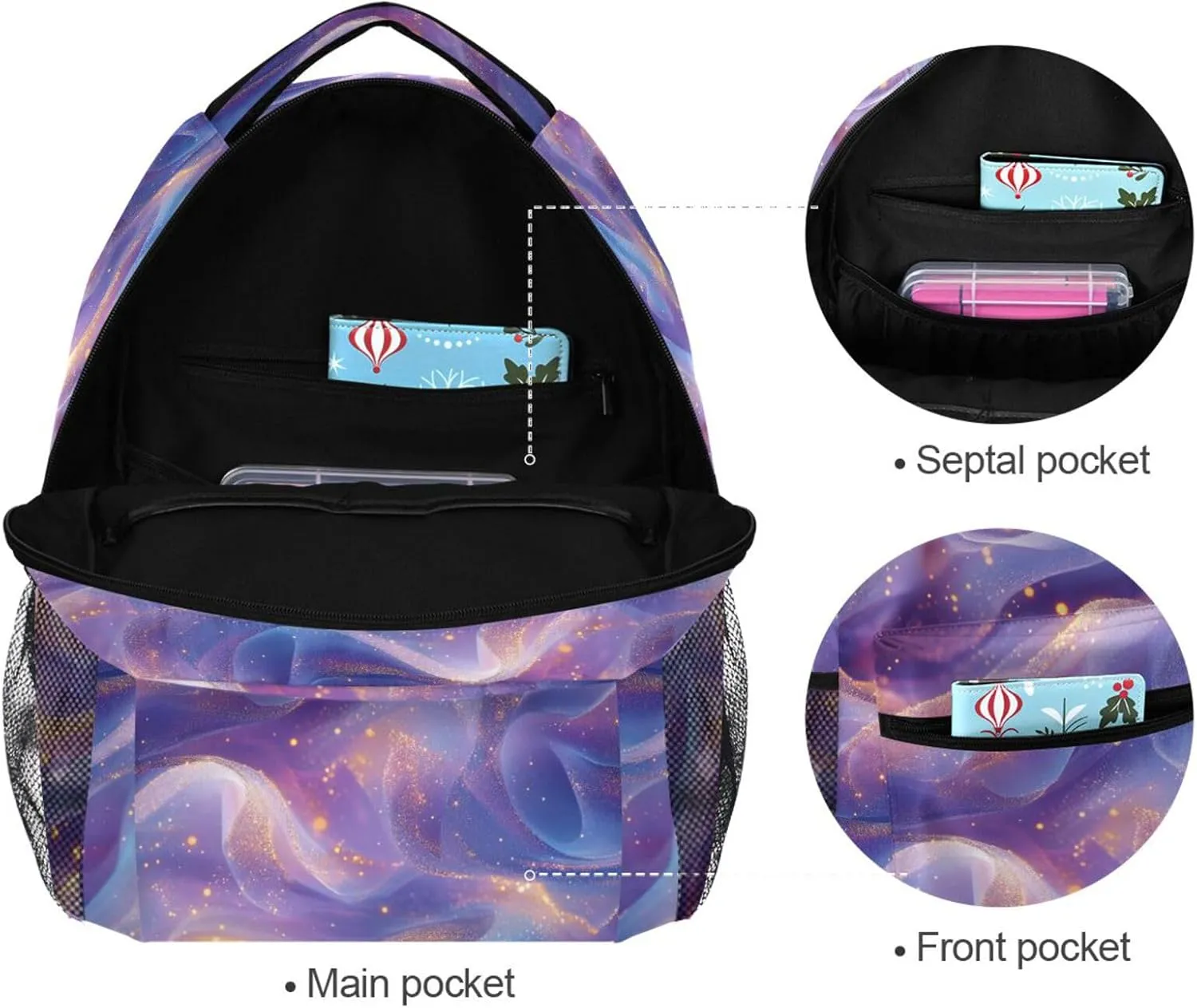 Fun Backpack for Teacher Nurse Waterproof Carry On Backpacks with Chest Strap for Business Work College Travel Trip Blush Blue Purple