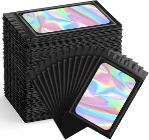 Funfery 300 Pack Smell Proof Resealable Bags for Food Storage,Holographic Bags 4.7x7.9 Black Mylar Clear Packaging Bag- Scent Proof for Cookies, Zip Foil Pouch for Small Business