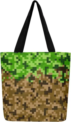 Gamer Aesthetic Canvas Tote Bag,Miner Video Games Reusable Tote Shoulder Bag Casual Bag for Shopping, Work, Gym