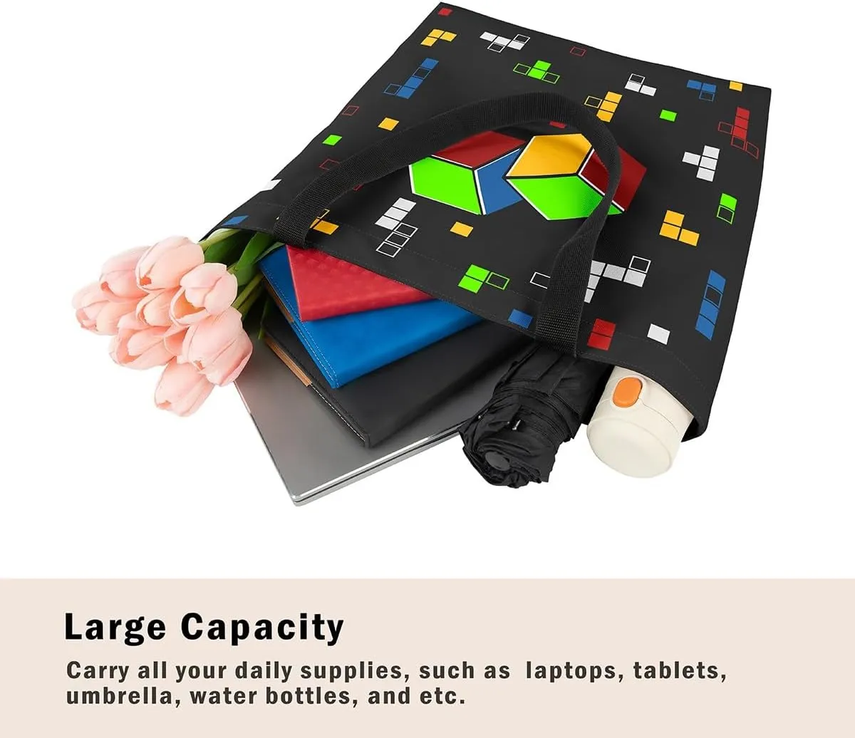 Gamer Aesthetic Canvas Tote Bag,Miner Video Games Reusable Tote Shoulder Bag Casual Bag for Shopping, Work, Gym