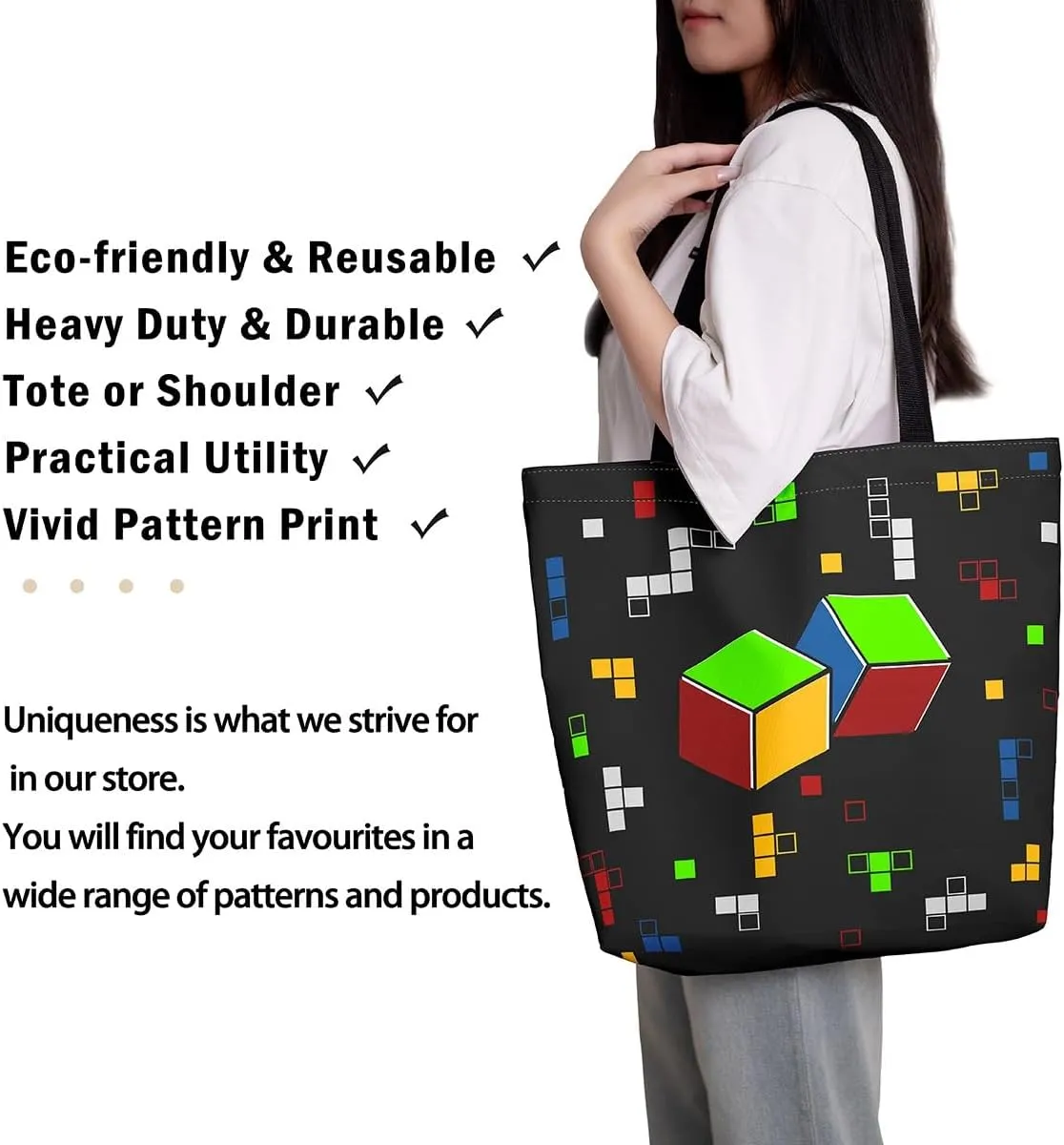 Gamer Aesthetic Canvas Tote Bag,Miner Video Games Reusable Tote Shoulder Bag Casual Bag for Shopping, Work, Gym