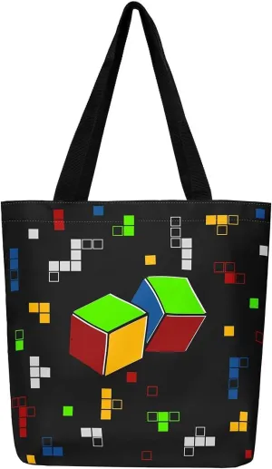 Gamer Aesthetic Canvas Tote Bag,Miner Video Games Reusable Tote Shoulder Bag Casual Bag for Shopping, Work, Gym