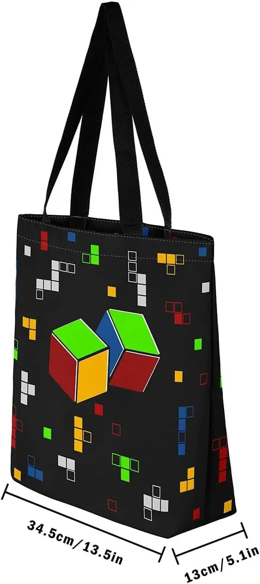 Gamer Aesthetic Canvas Tote Bag,Miner Video Games Reusable Tote Shoulder Bag Casual Bag for Shopping, Work, Gym