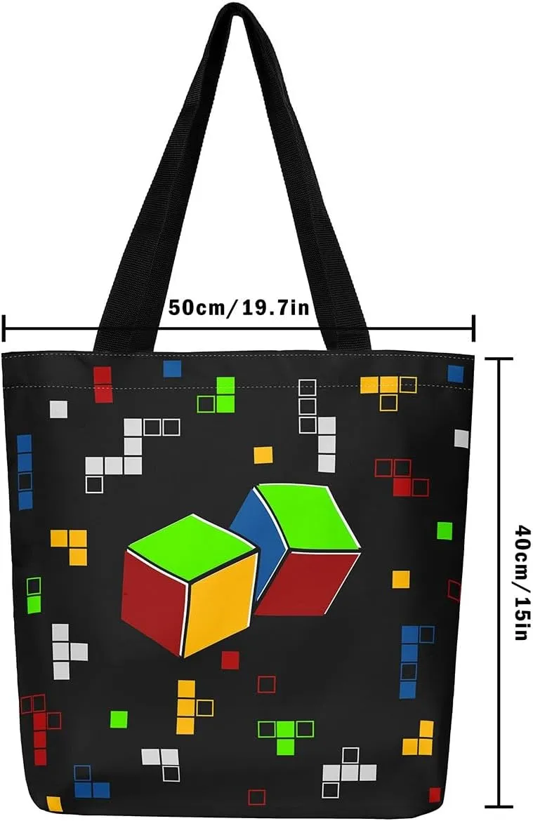 Gamer Aesthetic Canvas Tote Bag,Miner Video Games Reusable Tote Shoulder Bag Casual Bag for Shopping, Work, Gym