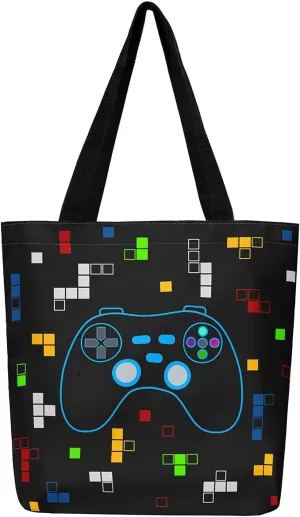 Gamer Aesthetic Canvas Tote Bag,Miner Video Games Reusable Tote Shoulder Bag Casual Bag for Shopping, Work, Gym
