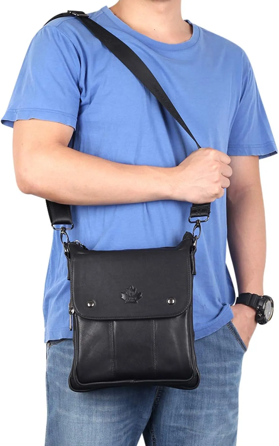 Genuine Leather Messenger Bag, Sling Bag Crossbody Shoulder Bags for Travel Work Business