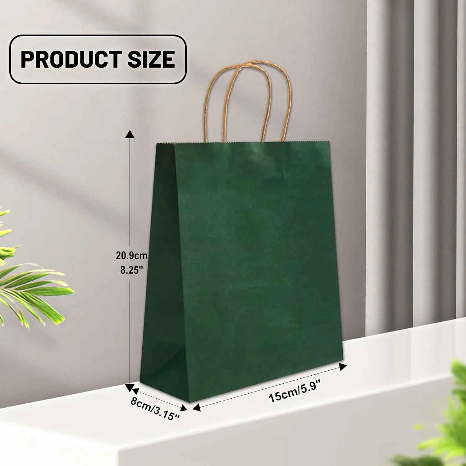Gift Bags 8.25"x5.9 "x3.15" 100Pcs Paper Bags with Handles,kraft paper Bags for Small Business Christmas Bulk Bags, Wedding Party Favor Bags,Shopping Lunch Bags, Halloween Trick-or-Treat Bags (Green)
