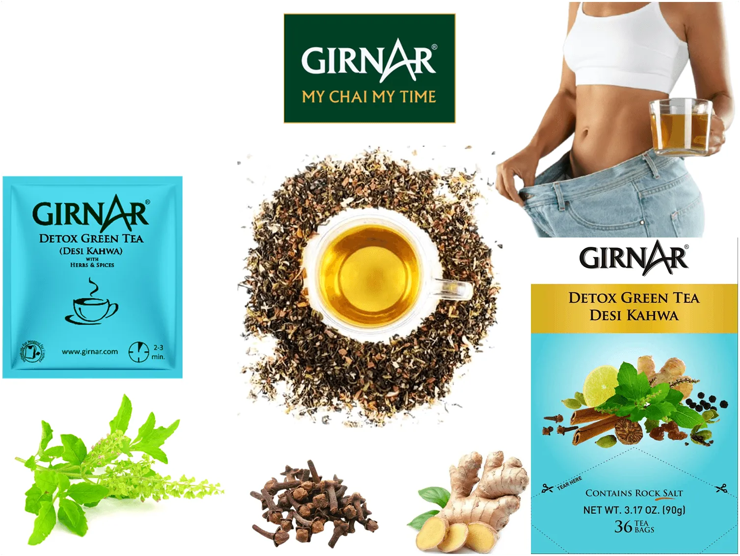 Girnar Green Tea Bags - Detox / Desi Kahwa (Pack of 3)