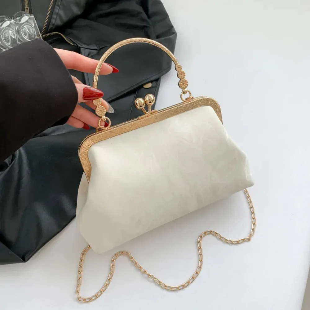Gold Velvet Evening Bag 2024 French Vintage Luxury Chain Purse Elegant Fashion Purse Wedding Party