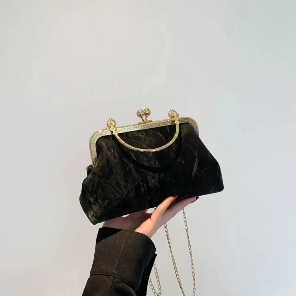Gold Velvet Evening Bag 2024 French Vintage Luxury Chain Purse Elegant Fashion Purse Wedding Party