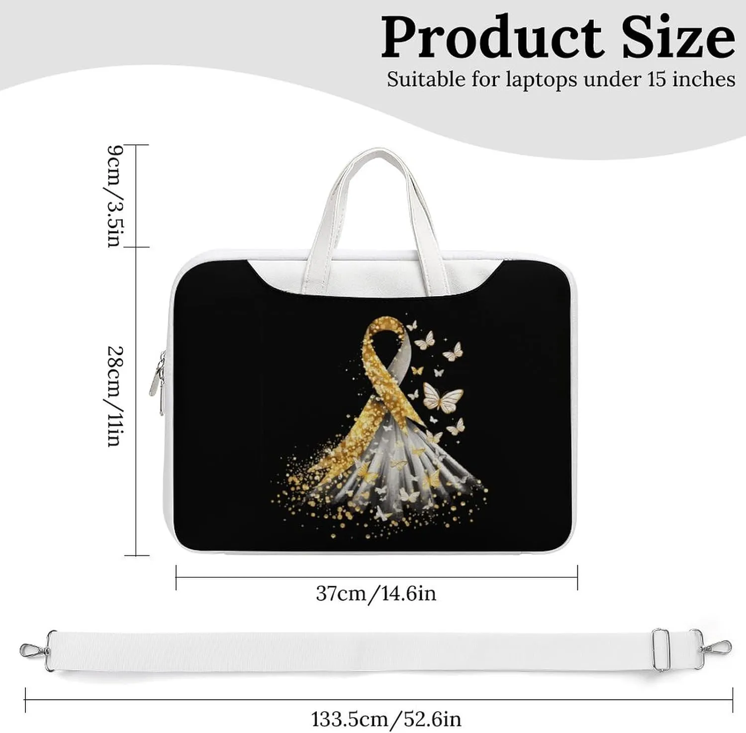 Golden Cancer Awareness Ribbon Laptop Tote Bag Waterproof Computer Carrying Case Business Office Briefcase
