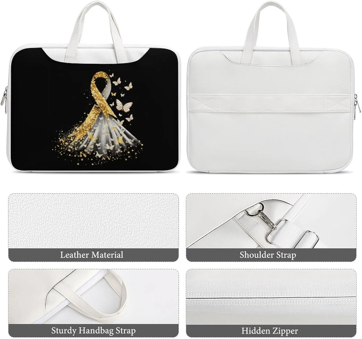 Golden Cancer Awareness Ribbon Laptop Tote Bag Waterproof Computer Carrying Case Business Office Briefcase