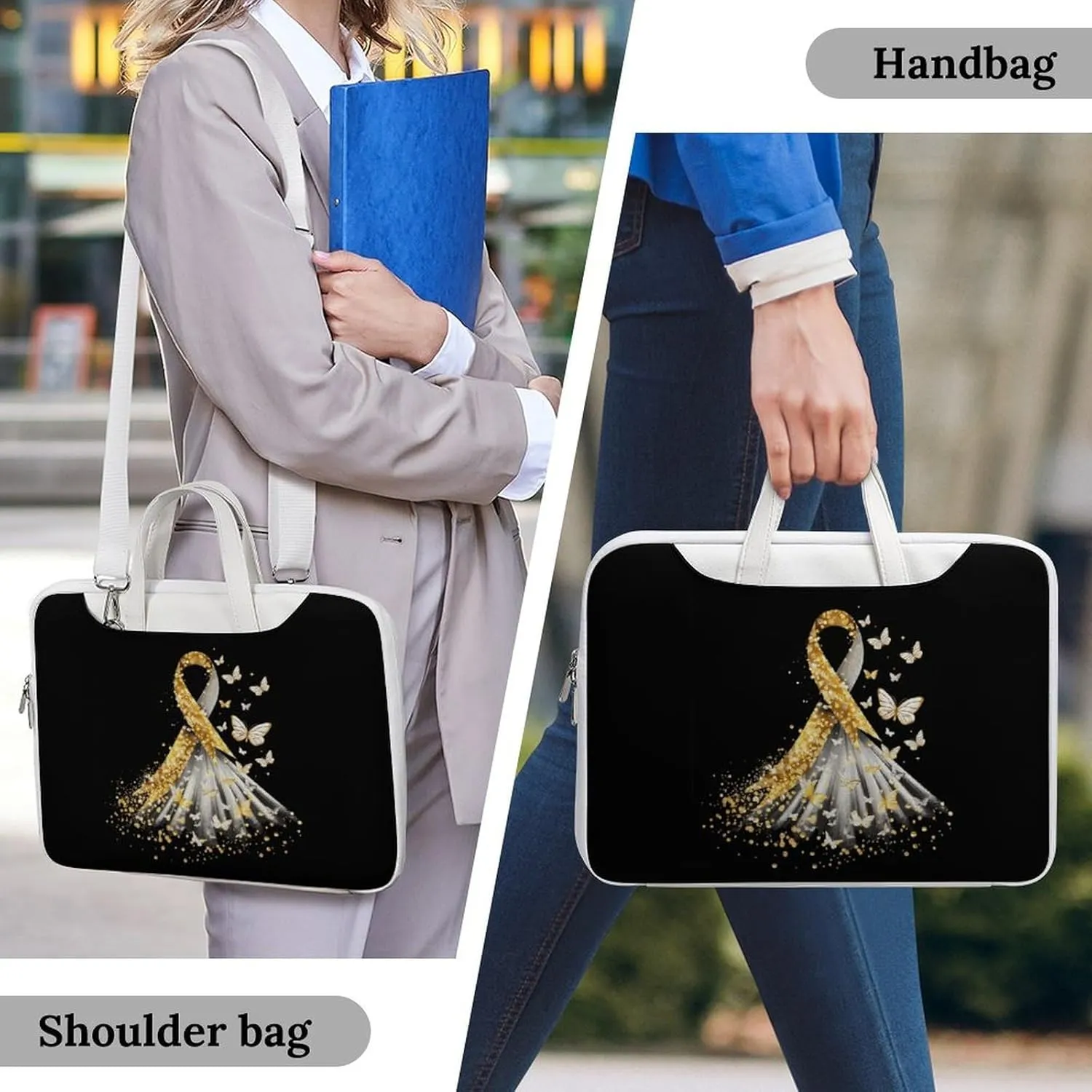 Golden Cancer Awareness Ribbon Laptop Tote Bag Waterproof Computer Carrying Case Business Office Briefcase