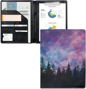 GOSTONG Aurora Galaxy Design Portfolio Folder for Documents, Leather Padfolio Binder Organizer Letter Size Notepad Business Card Holder Women Men Gifts